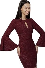 JVN Homecoming Prom Retro 70's Glam Y2K Bell Sleeve Glitter Dress Burgundy XS