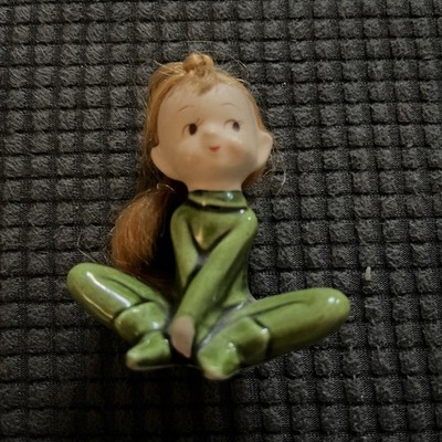 Vintage Kitsch Keramik grün Pixie Elfe Figur Keramik Ornament A/F