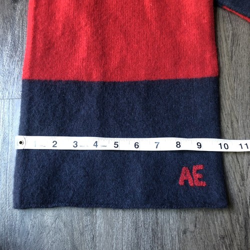 American Eagle Lammwolle Schal rot dunkelblau Streifen dick warm kuschelig - Bild 6 von 7