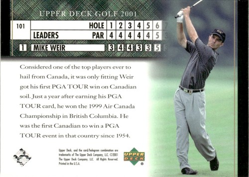 2001 Upper Deck PGA Golf Tour Leaderboard Rookie Mike Weir Rookie #101 - Picture 2 of 2