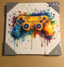 PlayStation Style Controller Canvas Wall Art 12x12 Gamer Room Paint Splash Decor