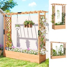 Garden Planter with Trellis, Wooden Raised Bed