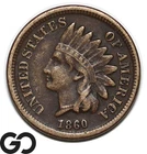 1860 Indian Head Cent Penny, Round Bust