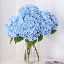 21in Hydrangea Artificial Flowers, Latex Real Touch Hydrangeas 3Pcs Blue