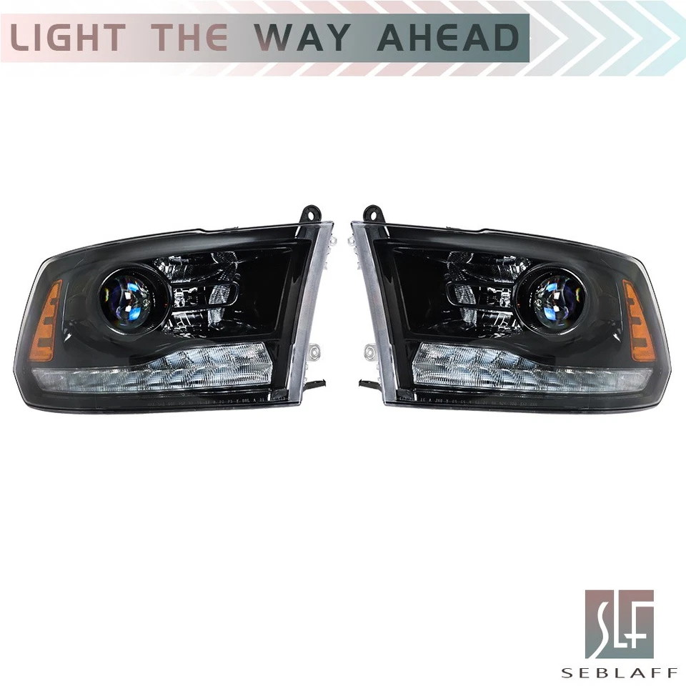Faro halógeno derecho+izquierdo para Dodge Ram 1500-3500 13-18 con proyector DRL negro Foto 2 de 4