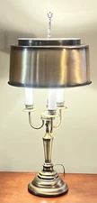 Vintage French Bouillotte 3-Way Light Candlestick Brass Table Lamp Tole Shade