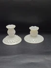 Fenton 2 Hobnail Milk Glass Candle Holders Mixed Set Old Flat & Recent Round