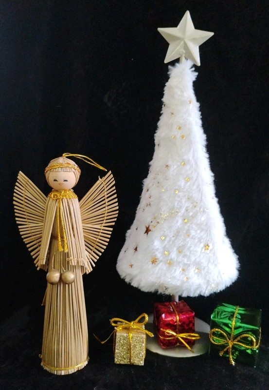 Fake Fur Christmas Tree & Tooth Pick  Angel Christmas Ornament