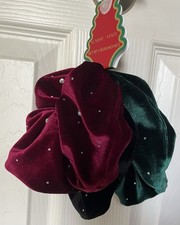 NWT Set of 3 Christmas Holiday Velvet Rhinestone Scrunchies