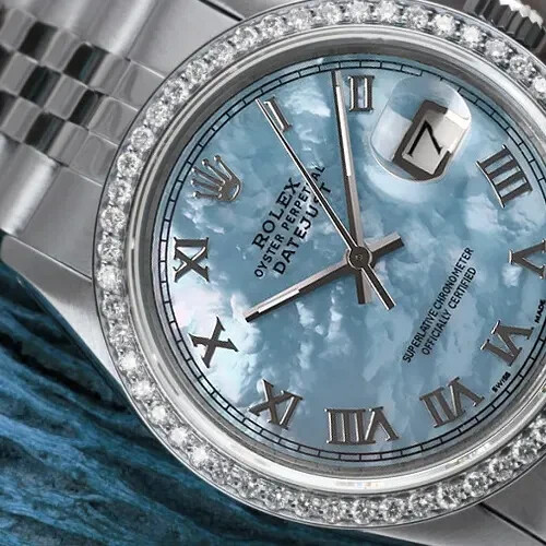 Rolex Datejust 36 mm Baby Blue Mother Of Pearl Roman Dial