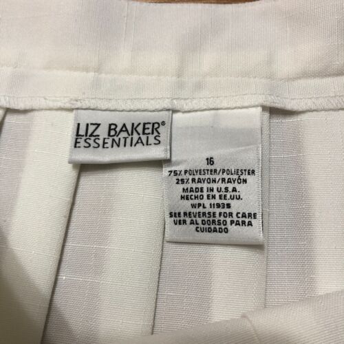 vtg LIZ BAKER Pleated Midi Skirt Sz 16 White Linen Look Preppy Career Modest USA - Picture 10 of 12
