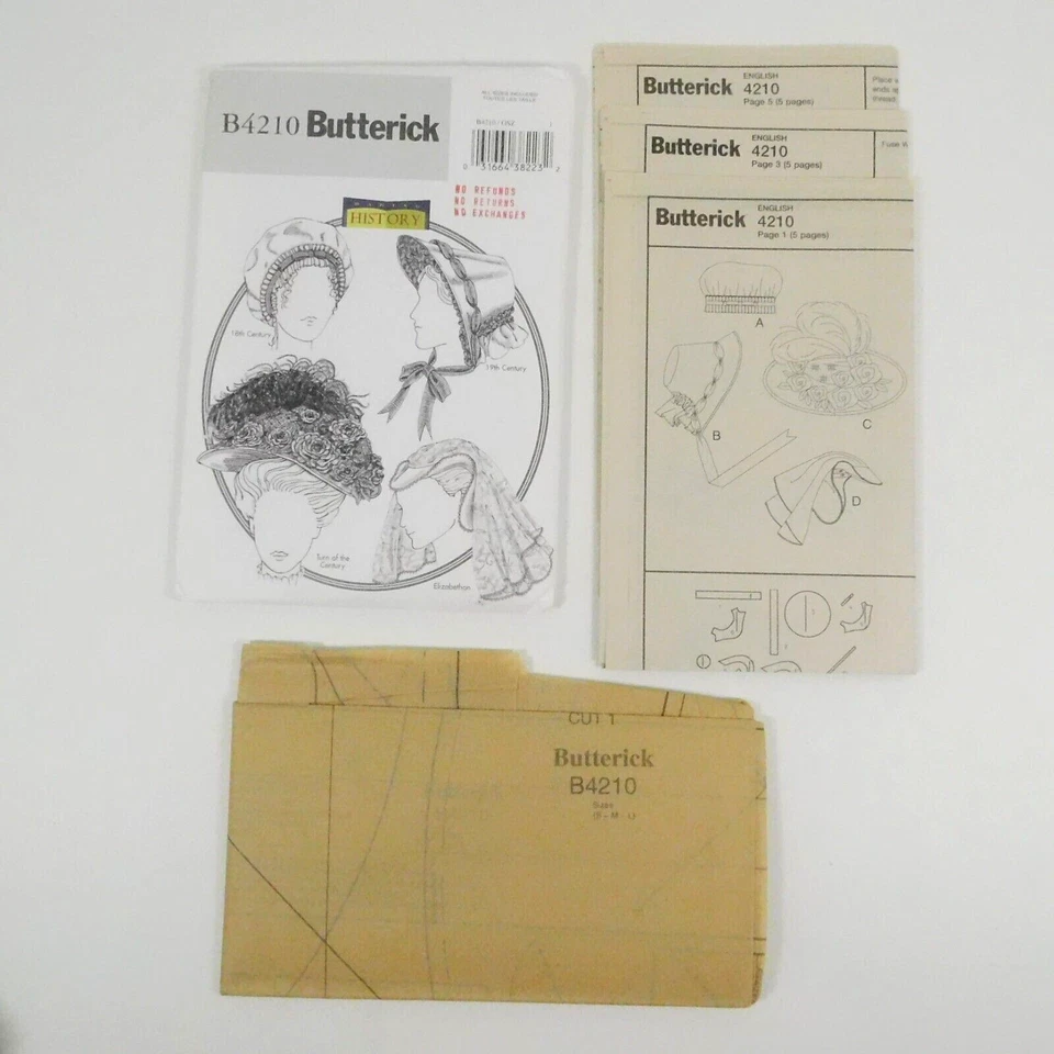 Butterick 4210 Misses Historical Hats Pattern One Size Uncut Elizabethan Bonnet - Image 2 of 4