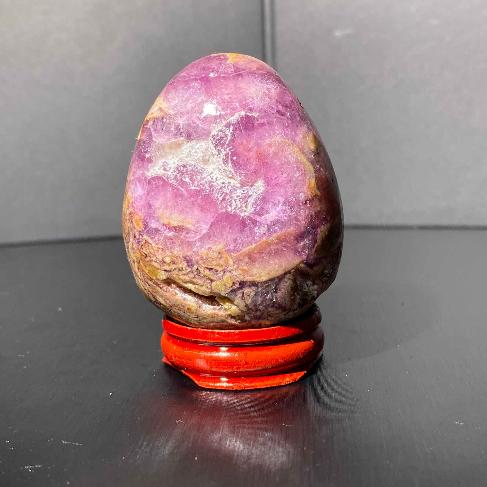 Natural Fluorite Egg Skull Carved Crystal Healing Gem with Stand 176G