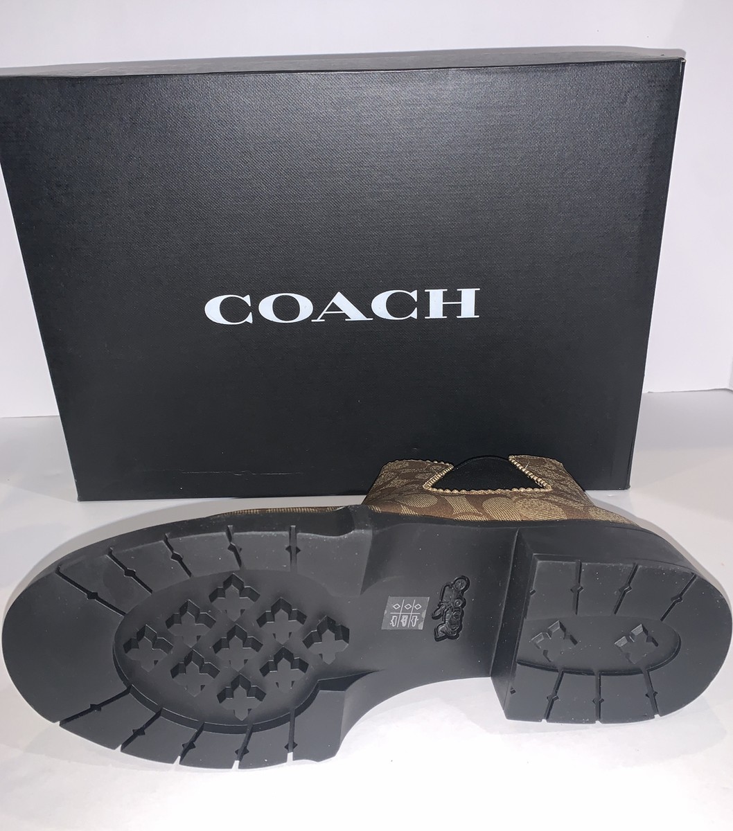 Coach Women Levy Leather and Canvas Signature Bootie Khaki Coach Women Levy Leather and Canvas Signature Bootie Khaki