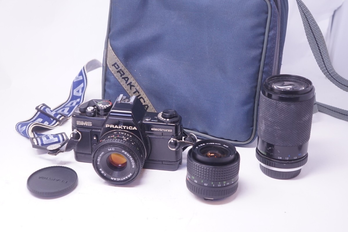 PRAKTICA BMS 35mm Film Camera SLR with 50mm Zeiss 28mm 70-210mm  lenses
