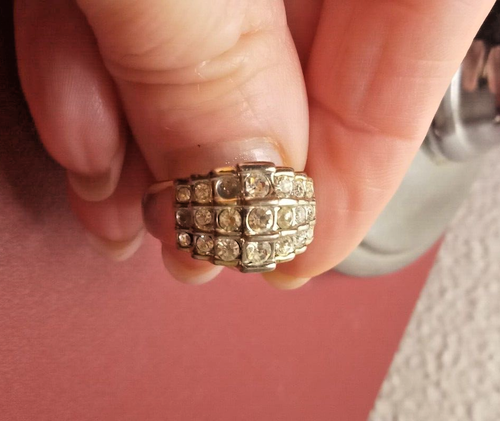 😊ANELLO a fascia con 3 file di ZIRCONI BIANCHI argento Fascione Ring Vintage - Foto 13 di 13