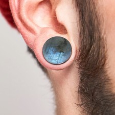Pair Labradorite Natural Stone Double Flared Ear Plugs