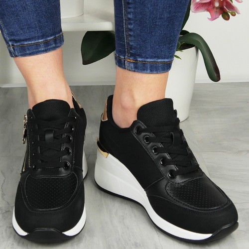 Zapatos de cuña Entrenadores Mujer Tenis Damas Con cordones Cómodos Clásicos Bombas Tallas - Imagen 63 de 83