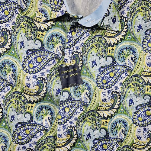 Inserch Mens 3XL Paisley Shirt Linen Blend Short Sleeve Multicolor - Picture 6 of 13
