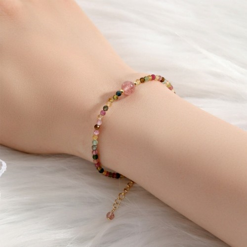 Tourmaline Strawberry Quartz Dainty Bracelet Delicate Healing Simple Bracelet - 第 3/5 張圖片