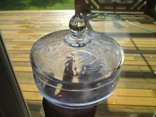 Vintage Cut Glass Covered Candy Dish,Etched Deisgns On Top & Sides,Pretty!