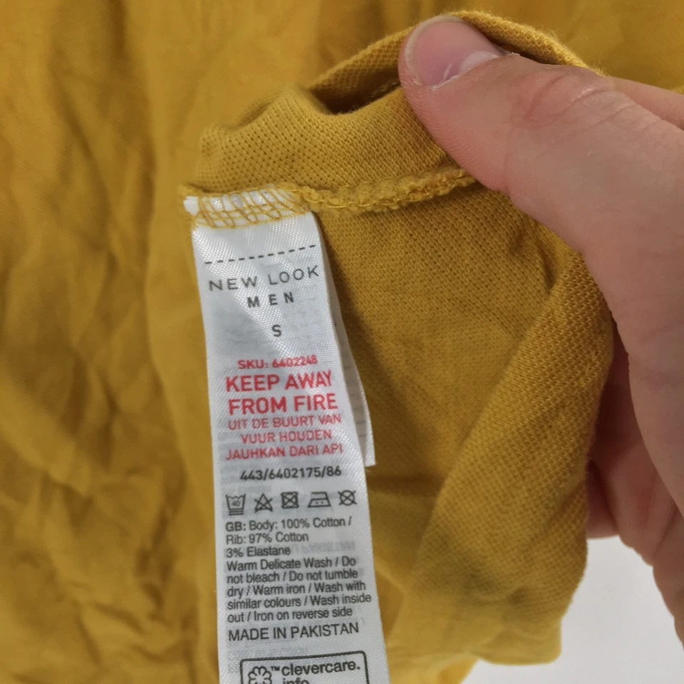 New Look Hombre Camiseta Talla S Amarillo Manga Corta Cuello Redondo Algodón Sólido 033814 Foto 4 de 4