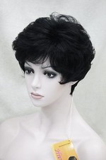 Heat Ok jet black Wavy Curly Short Synthetic Hair Women's Wig