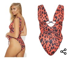 red leopard cut out wrap around swimsuit