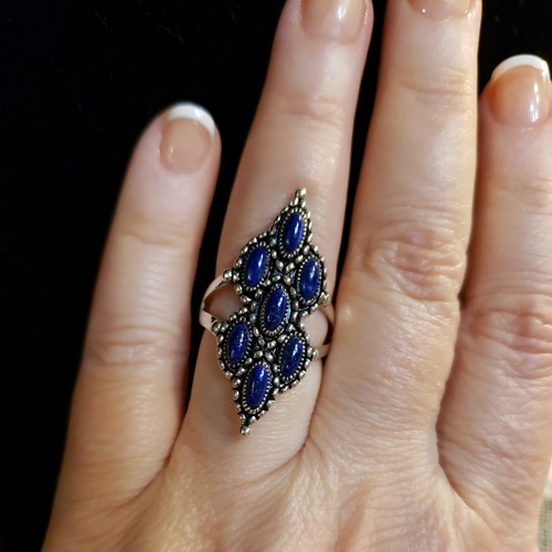 Sterling Silver LAPIS LAZULI Elongated Cluster Ring, Handcrafted, Size 8, NEW - Picture 4 of 12