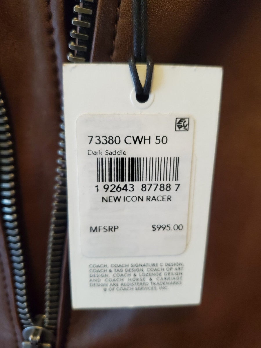 COACH Mens New Icon Racer Brown Leather Jacket Men Biker Size 50