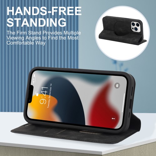 For iPhone 16 16 Pro Max 16+ 15 Flip Leather Card Holder Kickstand Wallet Case - Picture 4 of 63