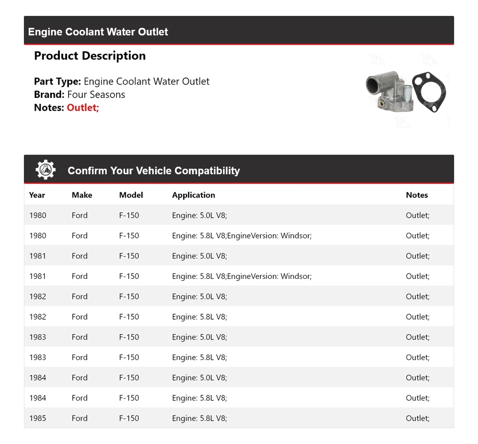 Salida de agua refrigerante motor Ford F-150 1980-1985 4 estaciones 1981 1982 1983 Foto 2 de 4