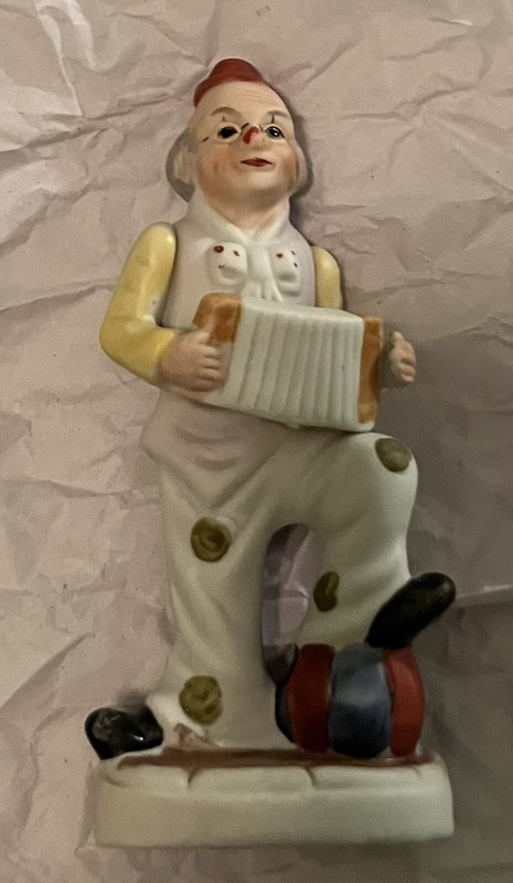 Vintage Clown Figurine Playing Accordion Squeeze Box