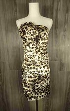 NWT BCX Black Brown Animal Print Ruffled Strapless Dress Size 3