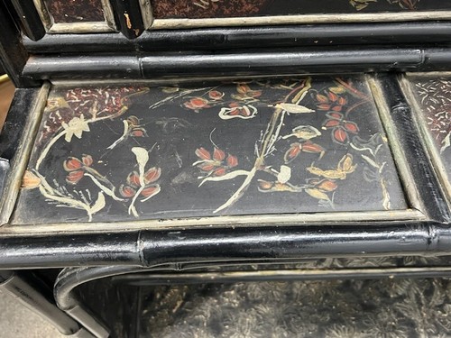 RARE 19TH C JAPANNED BAMBOO FALLFRONT DESK SOLD "AS IS" UNRESTORED - Picture 12 of 14
