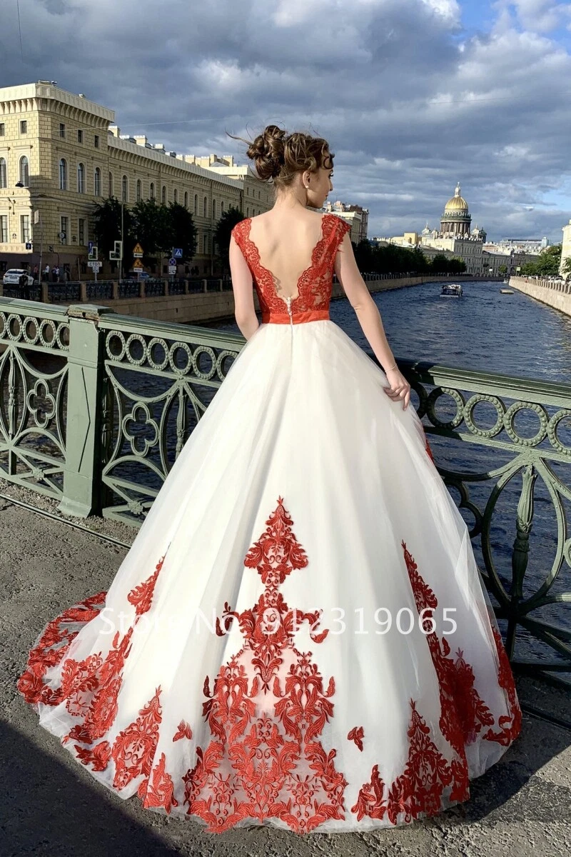 red white wedding dress