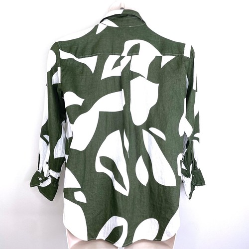 Witchery French Linen Abstract Print Shirt top size 12 green white long sleeve - Picture 11 of 15