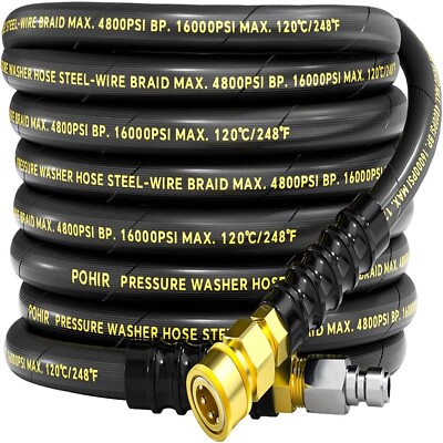 25FT 4800PSI Pressure Washer Hose 3/8'' Kink Resistant Power Hose Quick Connect