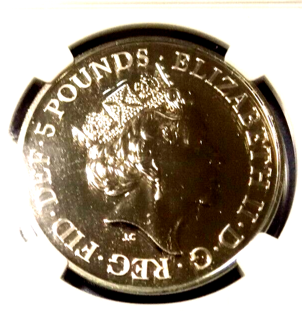 NGC 2021 GREAT BRITAIN 5PD QUEEN'S BEASTS WHITE GREYHOUND MS69DPL