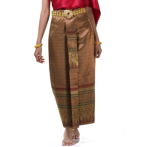 Traditional Thai Lao Khmer Woman Wedding Dress Vintage Silk Wrap Skirt Satin Top - Picture 38 of 53