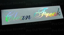 Clean Freak Silver Hologram Neo Chrome Stickers Decal Funny JDM EURO Scene d2