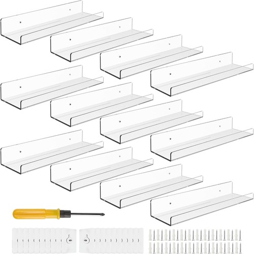 BTSD-home 12 Pack 15" Clear Acrylic Wall Shelves | Floating Display Set
