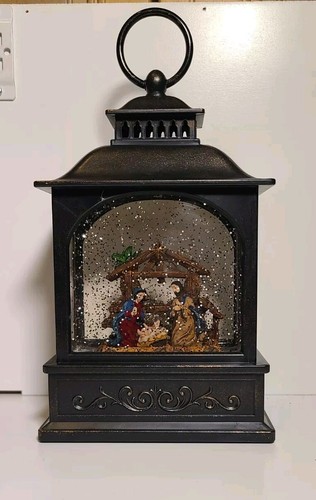 Nativity Scene Lighted Christmas Snow Globe Lantern Swirling Glitter Holy Family - Picture 6 of 7