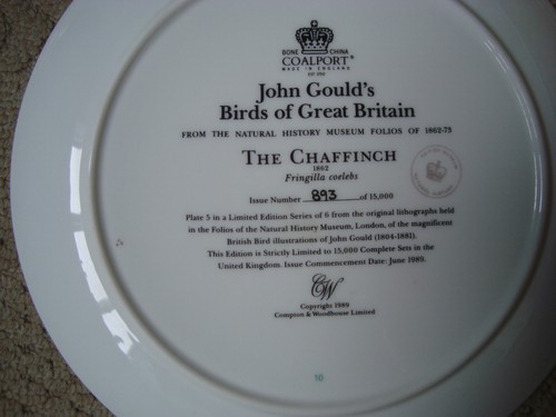 SET 6 COALPORT COLLECTOR PLATES JOHN GOULDS BIRDS OF BRITAIN LIMITED 15000 - Foto 9 di 10