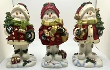 Set Of 3 Bobble Head/Bodies Snowman Christmas Holiday Decor