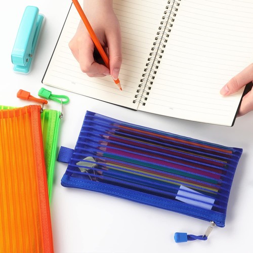 10 Pcs Pencil Pouch Zipper Mesh for Office Pen Cosmetic Makeup Storage Bags - Picture 3 of 7