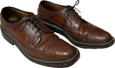 Vtg Florsheim Imperial 93602 5 Nail V Cleat Long Wing Dress Shoes