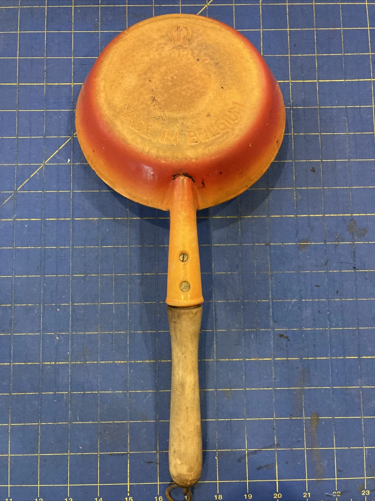 Vintage Descoware Belgium Flame Orange 7” Enamel Cast Iron Skillet 18