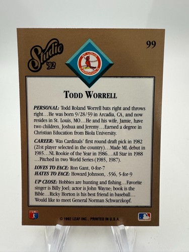 1992 Leaf Studio Baseball - #1-250 - Complete Your Set - You Pick - Picture 219 of 519