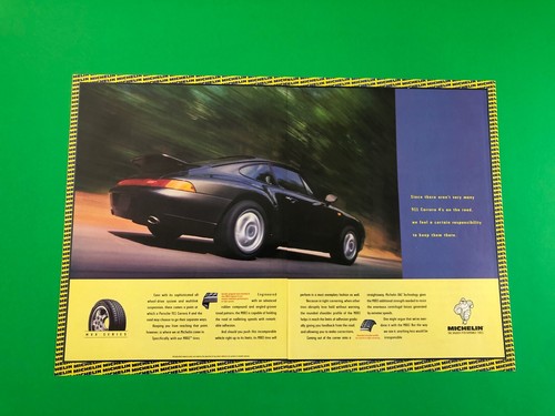 PORSCHE 911 CARRERA 4 MICHELIN TIRES ORIGINAL PRINT AD ADVERTISEMENT 2 PAGE